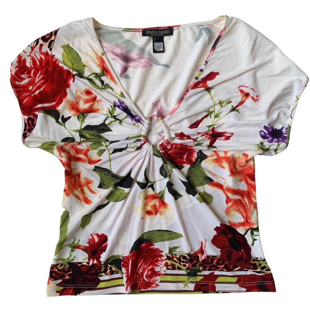 Roberto Cavalli Floral Blouse with Hardware